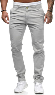 Mens Chinos Slim Fit Stretch Flat-Front Skinny Dress Pants - Light Grey