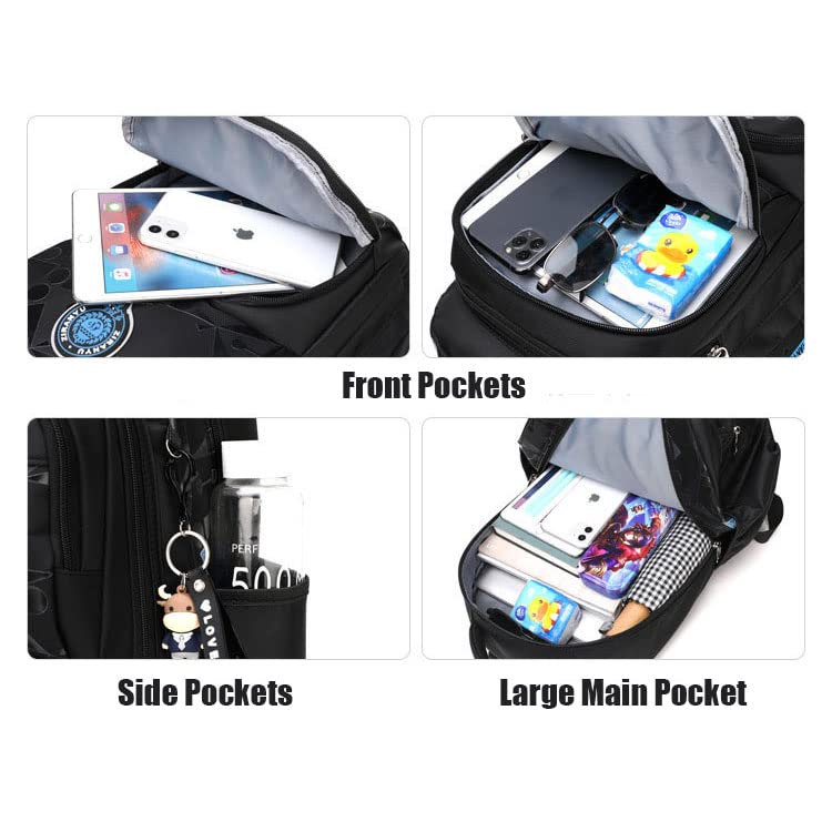 Rolling Travel Backpack Kids Trolley Luggage Bag Primary Junior High School Students Bag with Wheels Girls Boys Large Capacity Wheeled Laptop Bag for Unisex Kids Adults (8002#-Black/Blue)