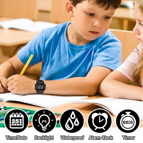 Azonee Kids Watch, Boys Watch for 3-15 Year Old Boys, Digital Sport Outdoor Multifunctional Chronograph LED 50 M Waterproof Alarm Calendar Analog Watch for Children with Silicone Band, Kids Gift