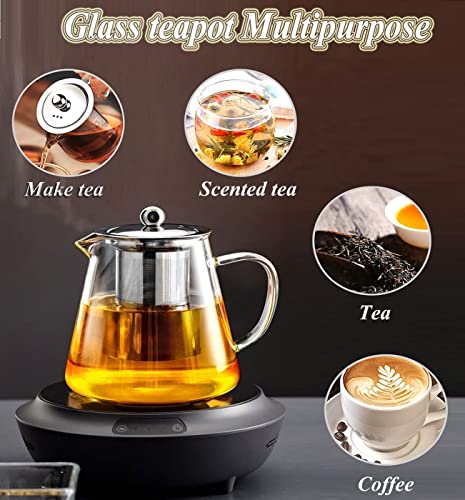 Shinzy 950ml Borosilicate Glass Teapot Kettle, Stovetop & Microwave Safe Glass Teapot With Removable Stainless Steel Infuser, Premium Quality Teapot/Coffee Pot with 4 Nos 100ml Transparent Cup