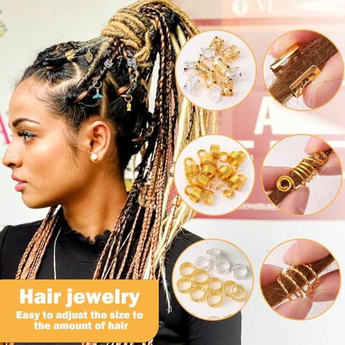 JINXXTTA 292Pcs Ramadan Hair Accessories for Braids, Gold Hair Charms, Metal Hair Clips & Rings, Braid Clips for Women, Girls, Boys & Men