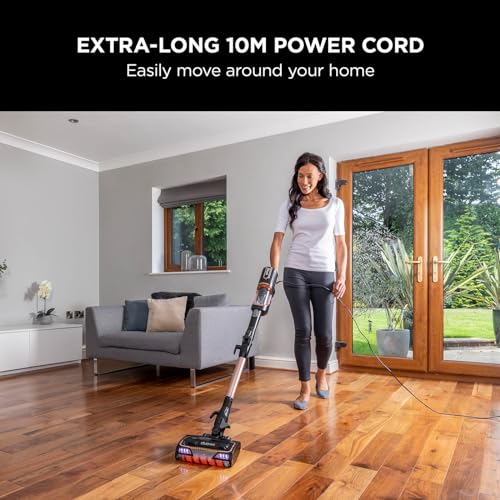Shark Corded Stick Vacuum Cleaner with Anti Hair Wrap and DuoClean Floorhead, Flexible Pet Vacuum with Anti-Allergen Complete Seal, 3 Attachments, 10m Cord, Rose Gold HZ500UKT