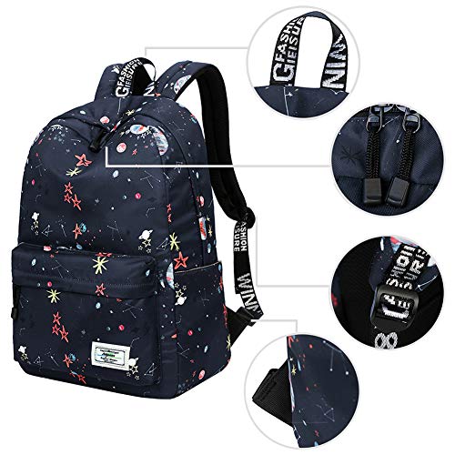 School Bookbags for Kids, Cute Galaxy Stars Planets Backpack College Bags Daypack Travel Bag by Mygreen (Black)