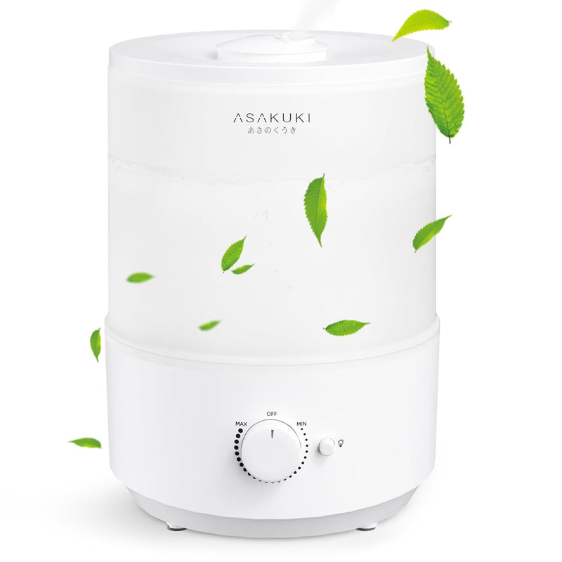ASAKUKI Humidifiers for Bedroom Home, 3L Top Fill Cool Mist Air Humidifiers for Baby Nursery & Plants, 3-IN-1 Quiet Oil Diffuser & Night Light for Large Room, Auto Shut-off, BPA-Free, 30H