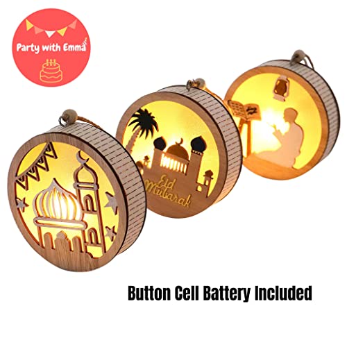 Eid Ramadan Crafts Light Door Hanging Decoration Ramadan Mubarak Lamp Handmade Wooden Star LED Lights Decor Eid Ornaments Gift for Muslims Islamic Wall Table Decor Ramadan Gift (Mosque)