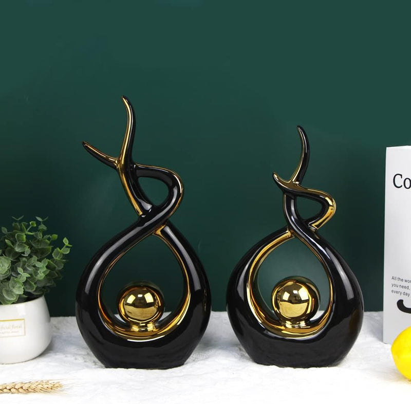 Norrclp Home Decor Modern Abstract Art Ceramic Statue Table Decorations for Dining Room Living Room Office Centerpiece, Green and Gold
