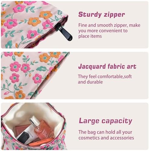 ZLFSRQ 3Pcs Checkered Makeup Bag for Women Large Cosmetic Bag Set Travel Toiletry Bag Makeup Pouch Bag for Purse Pink Zipper Storage Bag Organizer Cute Small Aesthetic Girls Car Essentials Bag