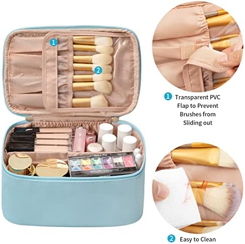 OCHEAL Makeup Bag, Portable Cosmetic Bag, Large Capacity Travel Makeup Case Organizer, Black Makeup Bags For Women Toiletry Bag for Girls Traveling With Handle and Divider