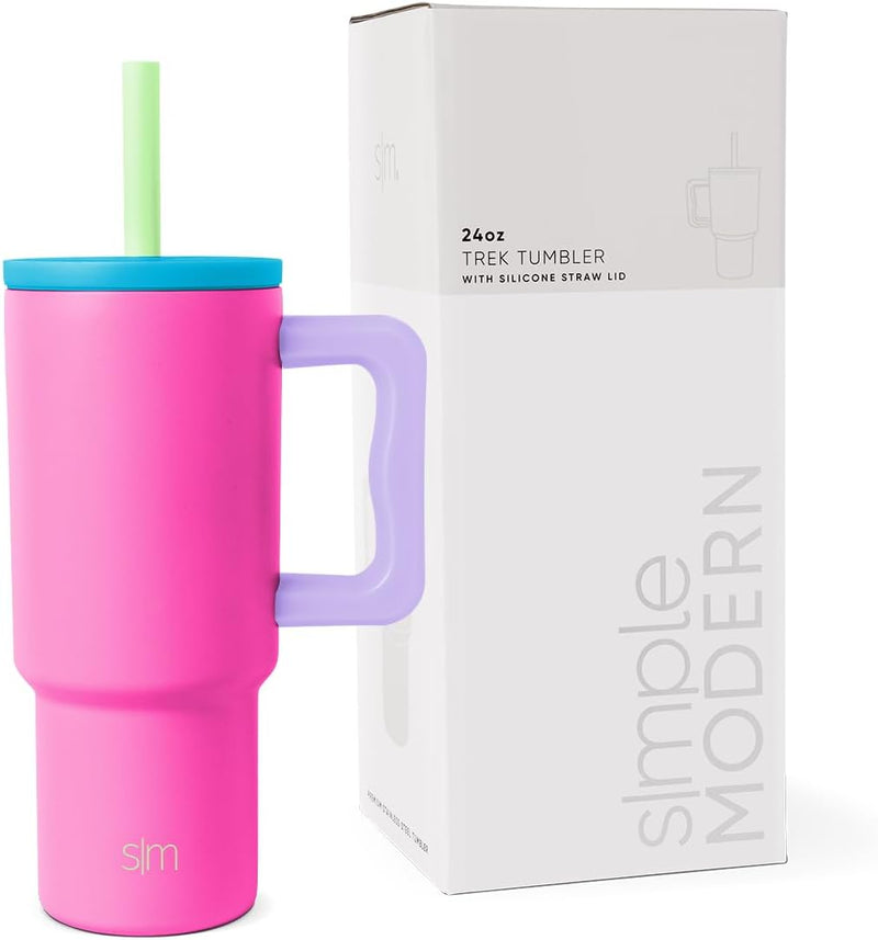 Simple Modern Kids 24 oz Tumbler with Handle and Silicone Straw Lid | Spill Proof and Leak Resistant | Reusable Stainless Steel Bottle | Gift for Kids Boys Girls | Trek Collection | Asteroid