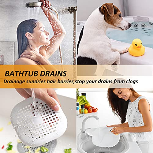 Bovinde Hair Drain Catcher,Square Drain Cover for Shower Silicone Hair Stopper with Suction Cup,Easy to Install Suit for Bathroom,Bathtub,Kitchen 2 Pack (White)