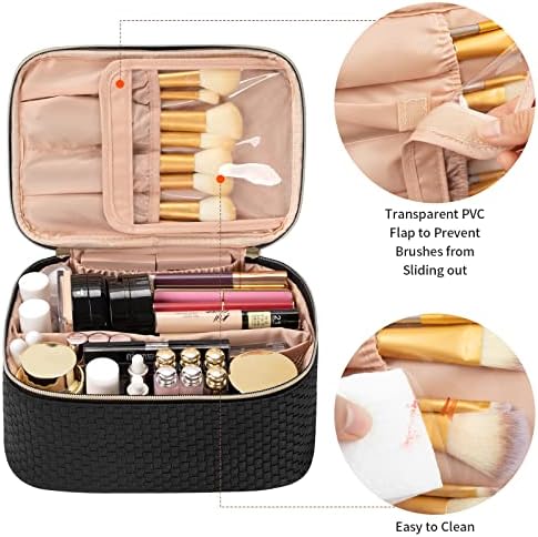 OCHEAL Makeup Bag, Portable Cosmetic Bag, Large Capacity Travel Makeup Case Organizer, Black Makeup Bags For Women Toiletry Bag for Girls Traveling With Handle and Divider