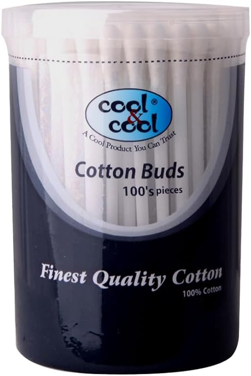 Cool & Cool Ear Buds -100's - Round Thick Tips,Cotton Swabs,100% Cotton,Double Tipped,Hygienic,Gentle & Safe Swabs for Ears - Assorted