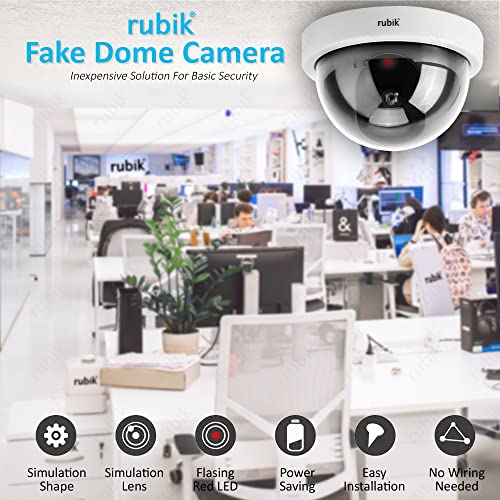 Rubik 3pc Dummy CCTV Dome Camera with Red LED Light, Fake Surveillance Simulation Camera Security Indoor Dome Camera with LED Light (White)