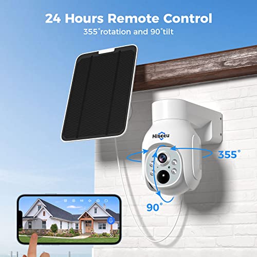 Hiseeu Solar Security Camera Outdoor, 4MP Wireless Battery Camera, PTZ 360° View, PIR Motion Detection, Color Night Vision, IP66, 2-Way Audio, 2.4G WiFi, Compatible with Alexa…
