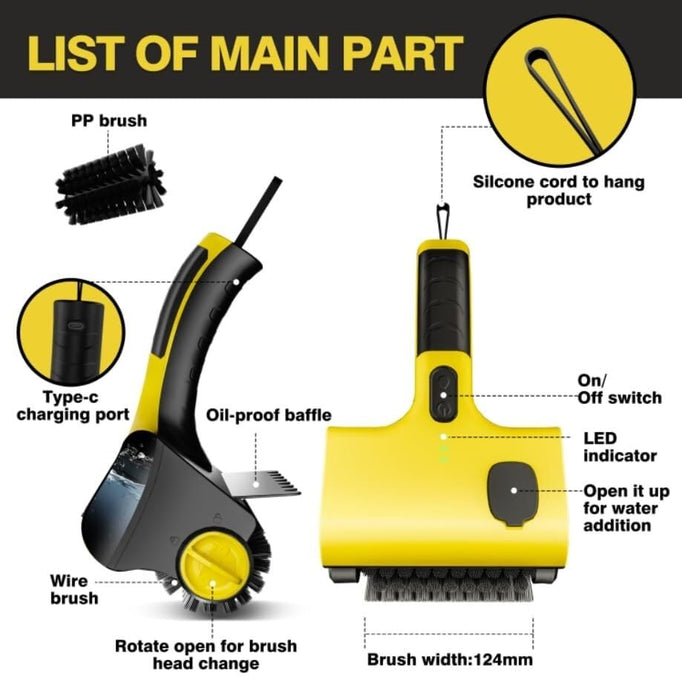 2 in 1 Cordless Grill Brush, Electric Grill Brush with 2 Speed Adjustable, 360° Rotating Cleaner Brush Head, Sprayable Rechargeable Grill Cleaning Scrub Brush for BBQ, Bathroom, Kitchen