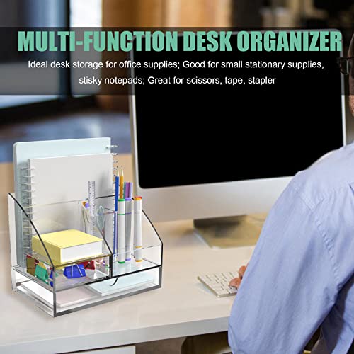 Banshou Upgraded Desk Organizer Office Accessories, Acrylic-Functional Desk Organizer with 5 Compartments and 2 Drawer for Home, Office, School, Workshop, kitchen (Clear)