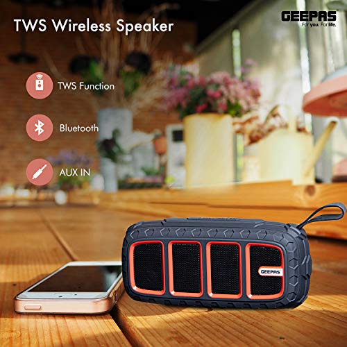 Geepas GMS11183 Bluetooth Rechargeable Speaker - Portable Wireless Speakers Long Hours Playtime 1200mAh Battery with Powerful Bass TF Card AUX USB Playback - Loud Speaker for Home Party Outdoor