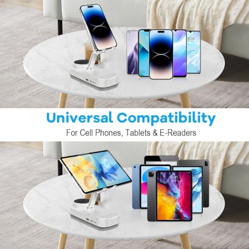 NALACAL Phone Stand with Speaker, HD Surround Sound Bluetooth Speaker, Adjustable Phone Holder, Desktop Tech Gadgets for Women Men Birthday Valentine Present Idea Outdoor Wireless Speaker, White