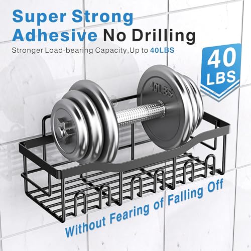 ZHUHAIRY 5 Pack Black Bathroom Organizer, Modern Stainless Steel Shower Wall Caddy, Corner Shelves for Shower Bathroom Storage, 20 KG Weight Capacity