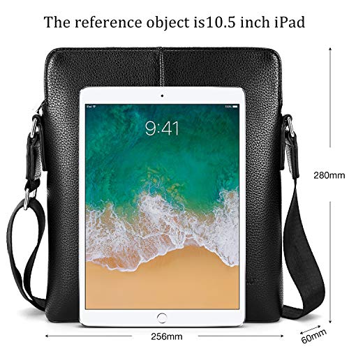 YumSur Mens Shoulder Bag, Genuine Leather Messenger Handbag Crossbody Bag for Men Purse iPad Bag for Business Office Work School with Adjustable Strap Black, Black, One Size