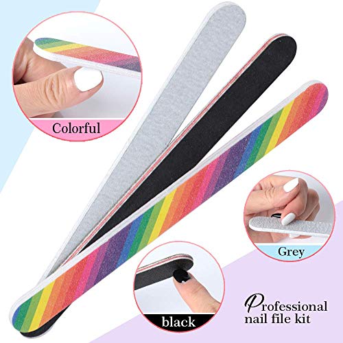 FLAFARY Nail File Kit-3Pcs Double Sided Nail File, Rectangular Nail Buffer, 4 Step Buffing Block, 3Pcs Cuticle Clipper & Pusher, and Nail Brush, Complete Nail Kit with Buffer