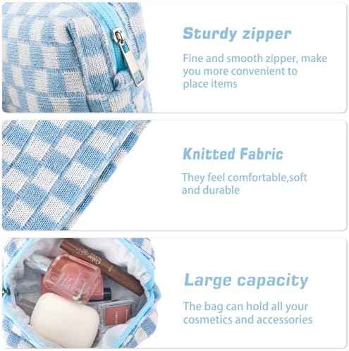 ZLFSRQ 3Pcs Checkered Makeup Bag for Women Large Cosmetic Bag Set Travel Toiletry Bag Makeup Pouch Bag for Purse Pink Zipper Storage Bag Organizer Cute Small Aesthetic Girls Car Essentials Bag
