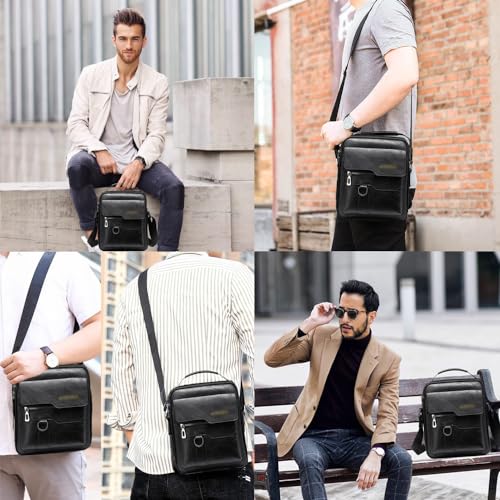Goodern Messenger Bag for Men,PU Leather Satchel Pouch Side Crossover Handbag Crossbody Shoulder Purse Waterproof Shoulder Backpack Bag Unisex Laptop Bag Chest Casual Daypack for Travel Hiking-Black