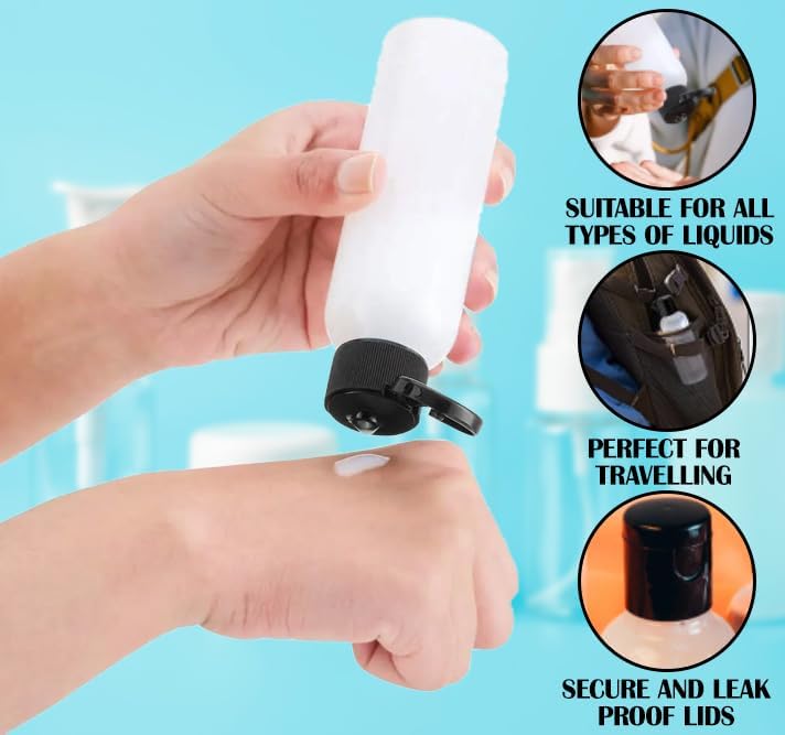 HYFY 9in1 Pack Travel Bottles Clear Plastic Squeeze Bottles Flip Cap Plastic Bottle Travel Bottle Set Shampoo Lotions Body Soap Creams Travel Bottles for Toiletries Kit Refillable Dispenser
