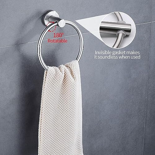 Lomeshow 5pcs Bathroom Hardware Set, Matte Black/Brushed Nickel/Brushed Gold Bathroom Hardware Set, Including 16" Hand Towel Bars, Toilet Paper Holders, Towel Rings, Robe Towel Hooks (Silvery)