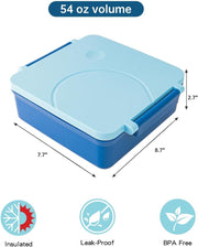 Lunch Bento Box for Kid and Adult,with Insulated Steel Jar Inside,4 Compartment Microwave & Dishwasher & Freezer Safe,BPA Free(Blue)