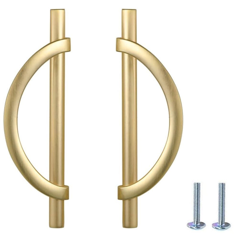 Cabinet Pulls, Brushed Golden Drawer Handles, 2Packs Bronze Kitchen Door Cupboard Cabinet Handles, Half Moon Shape Creative Cabinet Pulls for Cupboard Door and Bathroom, 5Inch (128MM) Hole Center