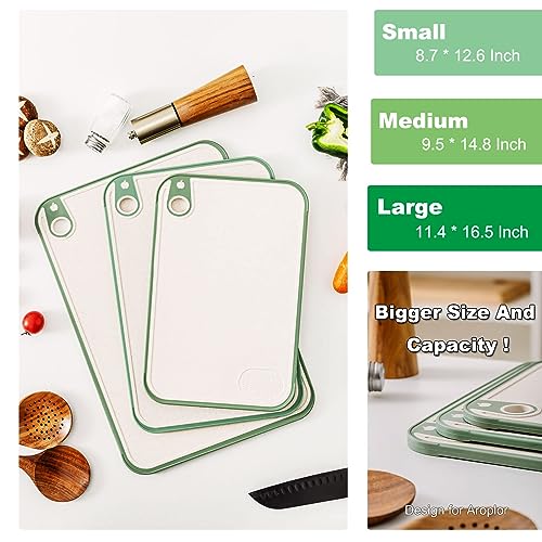 BIGTHREE Cutting Board for Kitchen, Wheat Straw Cutting Board Set of 3, Thick Chopping Board for Meat Veggy Fruit Food, Easy Grip Handle, Cutting Tool Kitchen Cook Supplies, Strap Hole Easy Hanging
