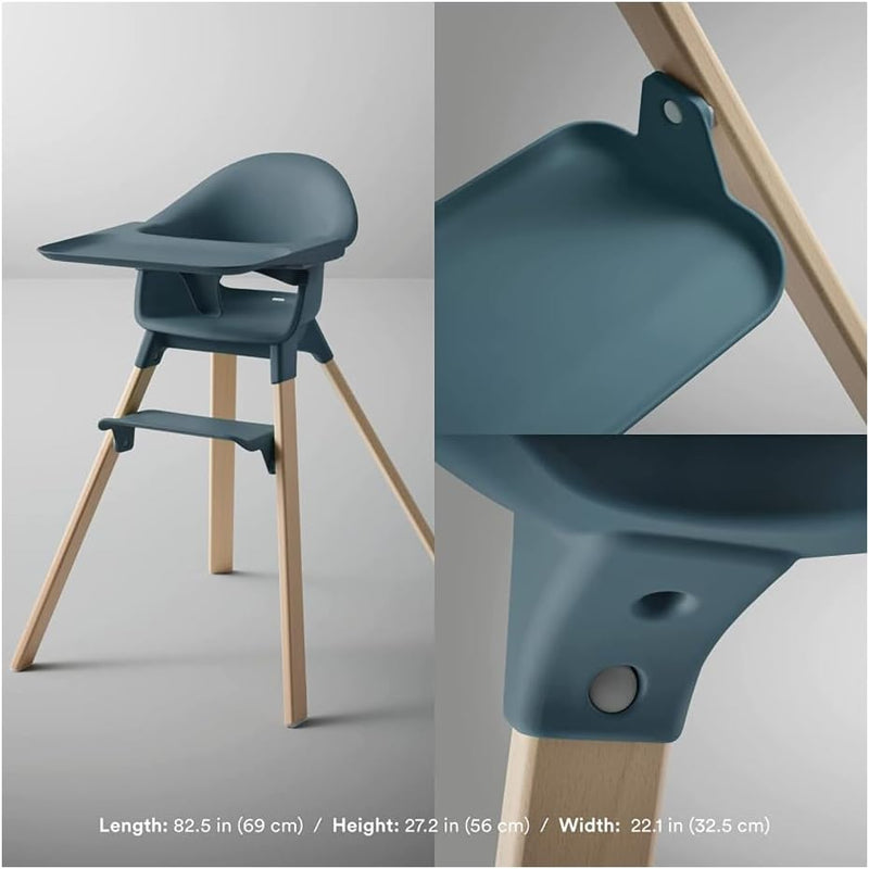 Stokke Clikk High Chair, Fjord Blue - All-in-One High Chair with Tray + Harness - Light, Durable & Travel Friendly - Ergonomic with Adjustable Features - Best for 6-36 Months or Up to 33 lbs