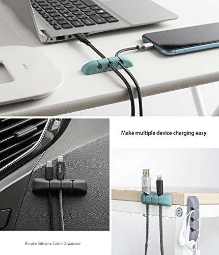 Ringke Cable Organizer [4 Pack] Clips Management TPU Silicone Adhesive Wire Holder Accessory for Power Cords, Home, Office, Cubicle, Headphone, Car