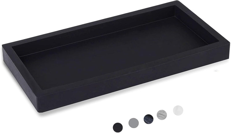 Small Silicone Bathroom Vanity Tray Rectangle Soap and Sponge Holder Kitchen Sink Organizer for Scrubber, Lotion Bottles, Perfume, Jewelry, Candle, Key Trinket Ring, Black - Black 20 x 10 x 1.8 cm