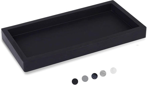 Small Silicone Bathroom Vanity Tray Rectangle Soap and Sponge Holder Kitchen Sink Organizer for Scrubber, Lotion Bottles, Perfume, Jewelry, Candle, Key Trinket Ring, Black - Black 20 x 10 x 1.8 cm