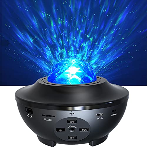 ELECBYTES Star Night Light Projector Bedroom, Galaxy Ocean Wave w/LED Nebula Cloud and Bluetooth Music Speaker As Gifts Decor Birthday Party Wedding Bedroom Living Black Medium BL-XK01
