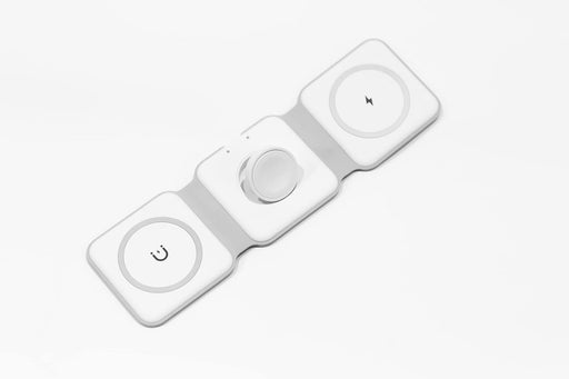 Foldable Wireless Charger Premium Charging Station Compact and Lightweight 3 In 1 Charging Station for Smartwatch, Smartphone, Earbuds QI-Enabled Travel Charging Pad Silicone Cover (White)