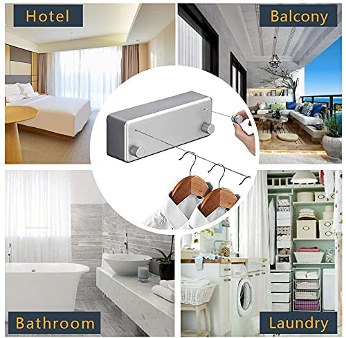 KASTWAVE Retractable Clothesline Double Rope, Indoor & Outdoor Adjustable Stainless Steel Double Rope Wall Mounted Space Saving Clothes Line for Balcony 13.8ft (Silver)