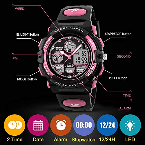 Kids Digital Sport Watch, Boys Girls Waterproof Sports Outdoor Watches Children Casual Electronic Analog Quartz Wrist Watches with Alarm Stopwatch