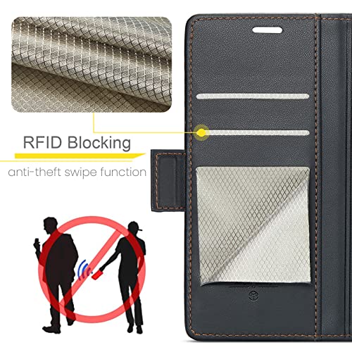 ELEPIK for Galaxy Z Fold 6 Case with Card Holder, Kickstand [3 Card Holder + 1 Cash Slot] [Durable PU Leather] Magnetic Wallet Phone Cover for Samsung Galaxy Z Fold 6, Fashion Black