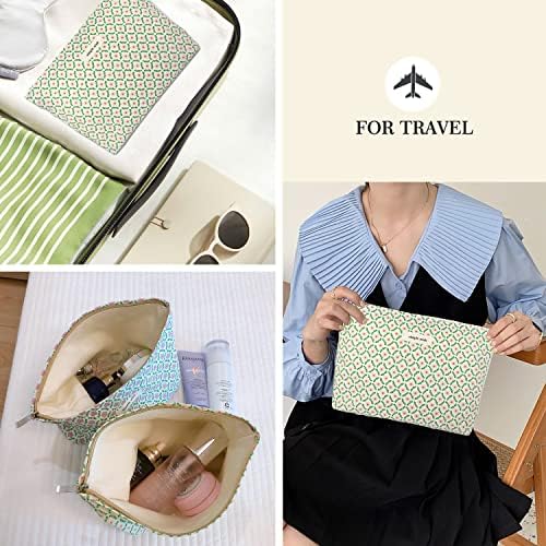 STARDW Flower Cosmetic Bags Makeup Bags for Women and Girls,Travel Makeup Bag Large Capacity Canvas Makeup Bag,Makeup Organizer Bag Zipper Pouch, Embossed pink, Large Capacity Aesthetic Makeup Bags