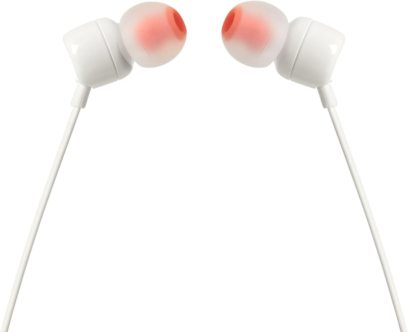 JBL Tune 110 Wired In-Ear Headphones, Deep and Powerful Pure Bass Sound, 1-Button Remote/Mic, Tangle-Free Flat Cable, Ultra Comfortable Fit - Black, JBLT110BLK