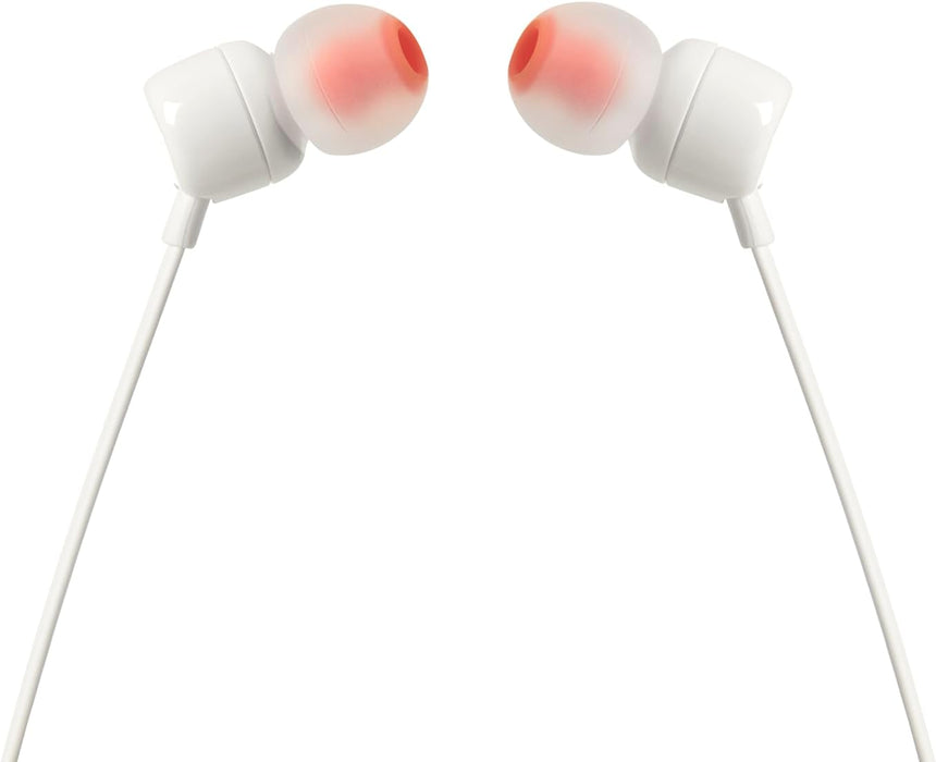 JBL Tune 110 Wired In-Ear Headphones, Deep and Powerful Pure Bass Sound, 1-Button Remote/Mic, Tangle-Free Flat Cable, Ultra Comfortable Fit - Black, JBLT110BLK