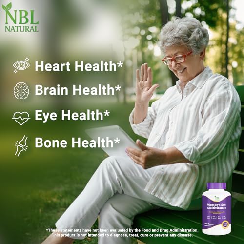 NBL Natural Women's Multivitamin for Women 50 Plus, Multivitamin Multimineral Supplement with Vitamin D3, B Vitamins, Supports Memory, and Cognition in Older Adults â€“ Once Daily, 200 Tablets