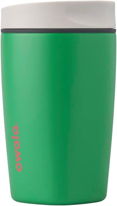 Owala SmoothSip Slider Insulated Stainless Steel Coffee Tumbler, Reusable Iced Coffee Cup, Hot Coffee Travel Mug, BPA Free 20 oz, Tan/White (Vanilla Bean)
