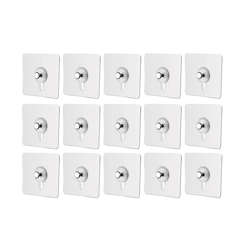 SKY-TOUCH Adhesive Wall Hooks : 18Pcs Transparent Heavy Duty Self-Sticking Hangers Without Nails, Waterproof & Rustproof for Kitchen Bathroom Home Office - Reusable No Damage Hooks (6x6cm, 4kg Load)