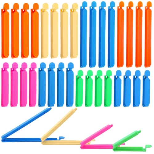 Smilcloud 32 Pcs Food Bag Sealing Clips,Bag Clips for Food Storage Freezer Bag Clips Multicoloured Reusable Kitchen Bag Clips (4 Sizes)