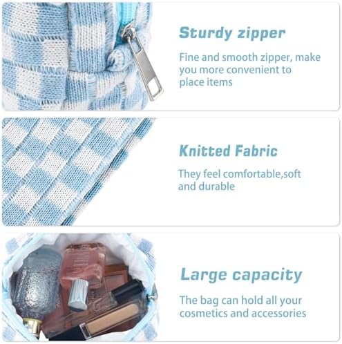 ZLFSRQ 3Pcs Checkered Makeup Bag for Women Large Cosmetic Bag Set Travel Toiletry Bag Makeup Pouch Bag for Purse Pink Zipper Storage Bag Organizer Cute Small Aesthetic Girls Car Essentials Bag
