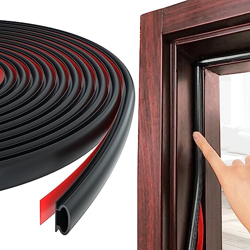Beynant 19.7Feet Door Weather Stripping Door Seal Strip,Self-Adhesive Rubber Door Insulation Weather Strip for Window and Door Soundproofing D Shape,Weatherstripping for Door Frame Gap Blocker(Black)